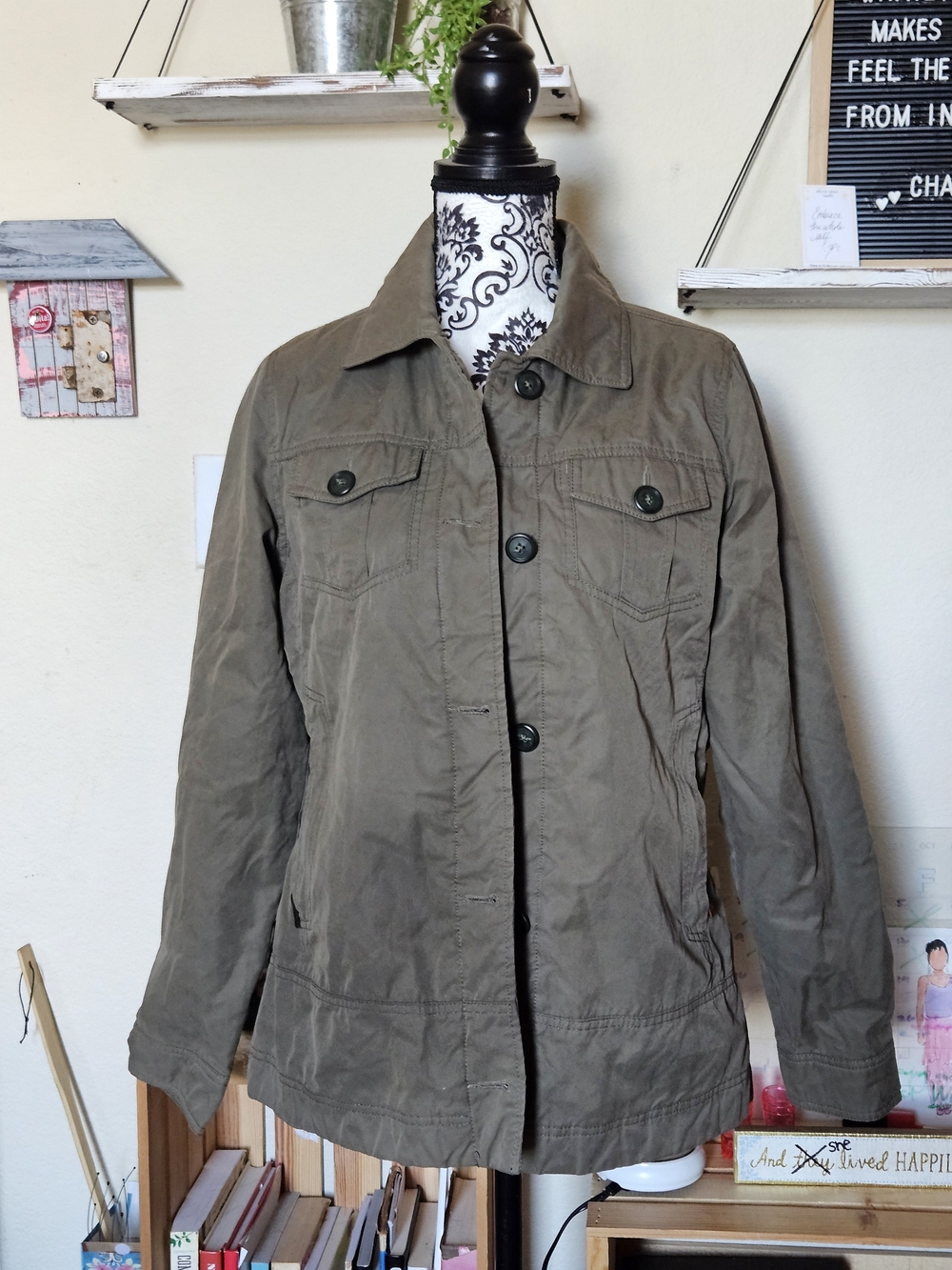 Woolrich Vintage Utility Field Jacket Olive Greebln Flannel Lined Women's M